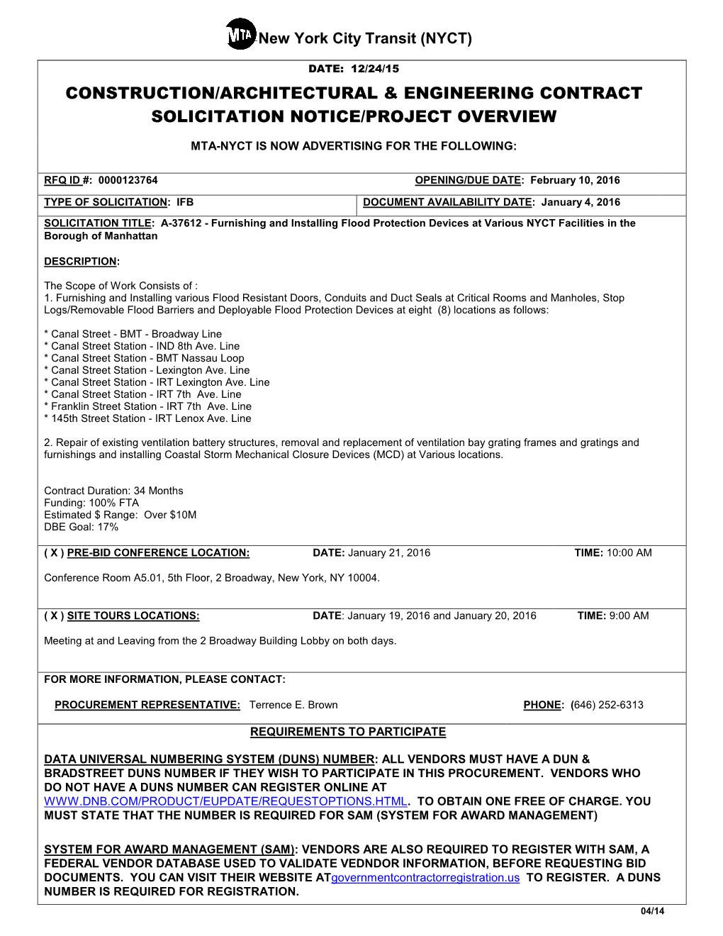 Construction/Architectural & Engineering Contract