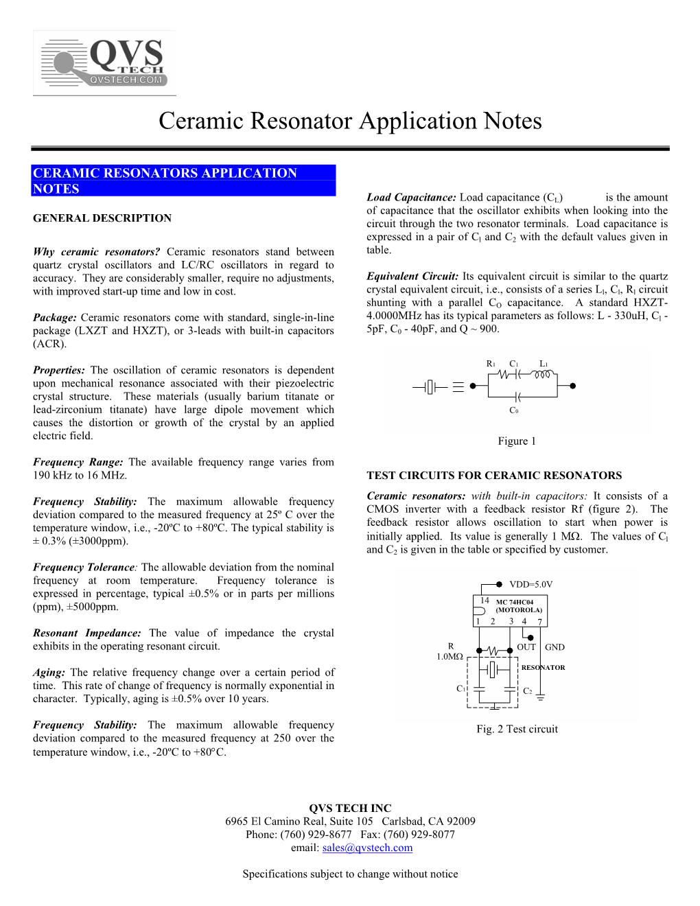 Ceramic Resonator Application Notes