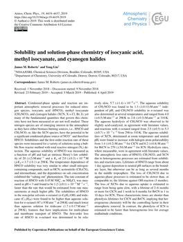 Solubility and Solution-Phase Chemistry of Isocyanic Acid, Methyl Isocyanate, and Cyanogen Halides