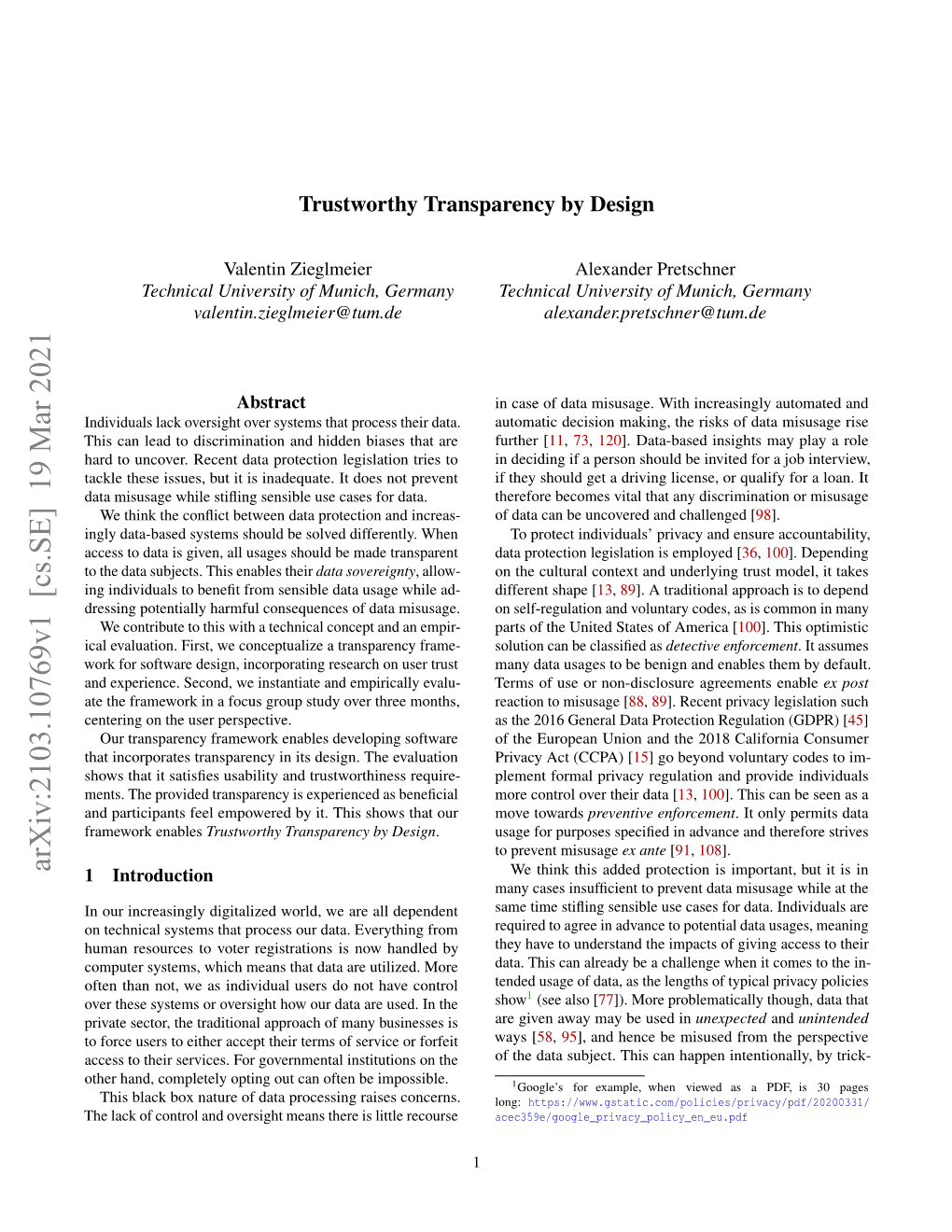 Trustworthy Transparency by Design