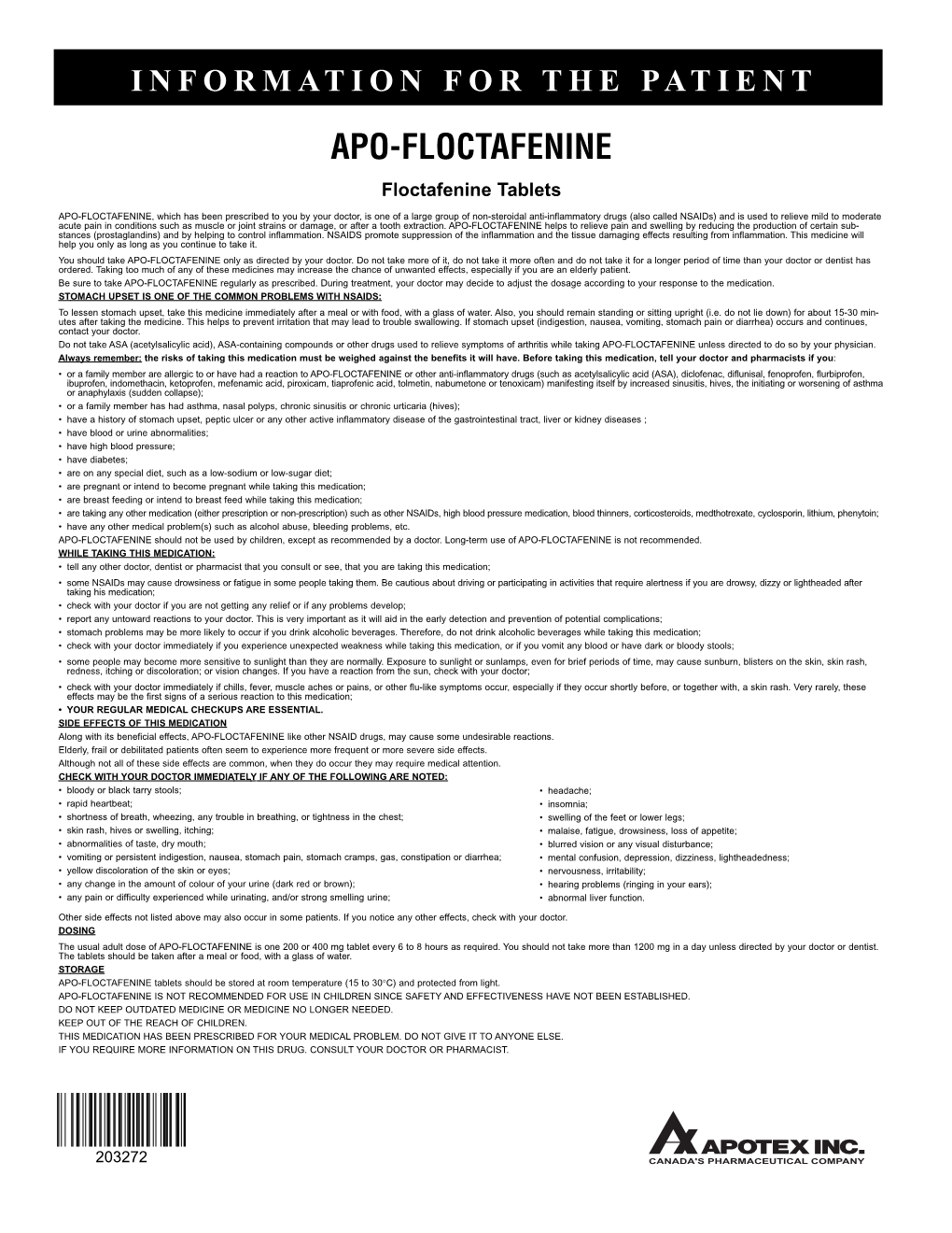 APO-FLOCTAFENINE Floctafenine Tablets