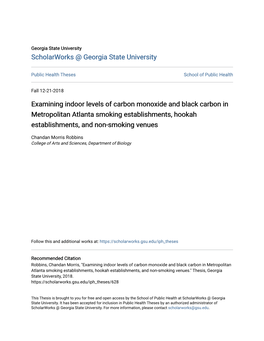 Examining Indoor Levels of Carbon Monoxide and Black Carbon in Metropolitan Atlanta Smoking Establishments, Hookah Establishments, and Non-Smoking Venues