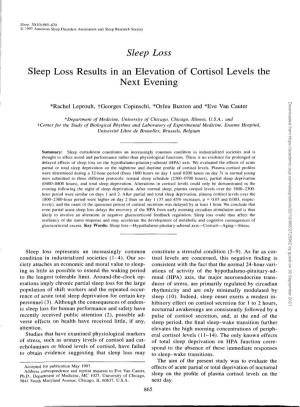 Sleep Deprivation on the Nighttime and Daytime Profile of Cortisol Levels