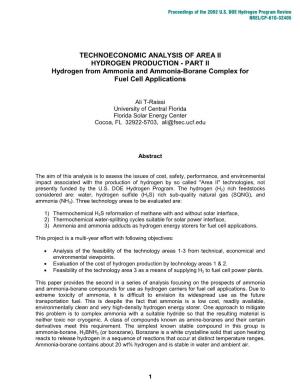 Technoeconomic Analysis of Area II/Hydrogen Production-Part II