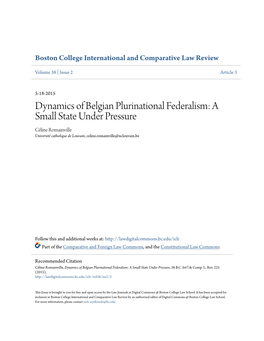 Dynamics of Belgian Plurinational Federalism: a Small State Under Pressure Céline Romainville Université Catholique De Louvain, Celine.Romainville@Uclouvain.Be