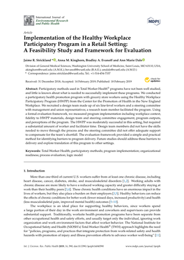 Implementation of the Healthy Workplace Participatory Program in a Retail Setting: a Feasibility Study and Framework for Evaluation