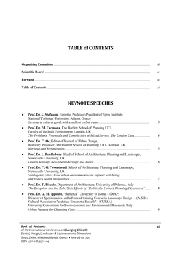 TABLE of CONTENTS KEYNOTE SPEECHES