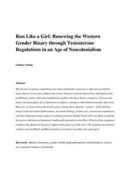 Run Like a Girl: Renewing the Western Gender Binary Through Testosterone Regulations in an Age of Neocolonialism