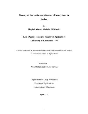 Survey of the Pests and Diseases of Honeybees in Sudan