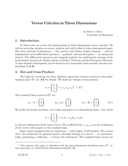 Vector Calculus in Three Dimensions