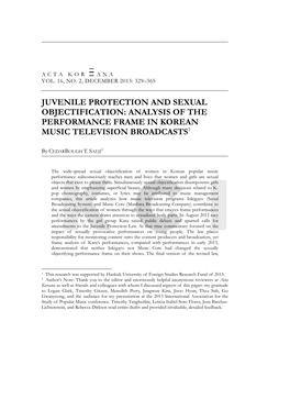 Juvenile Protection and Sexual Objectification: Analysis of the Performance Frame in Korean Music Television Broadcasts1