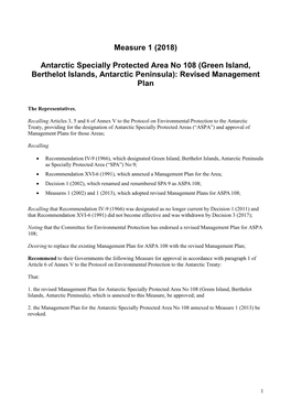 Antarctic Specially Protected Area No 108 (Green Island, Berthelot Islands, Antarctic Peninsula): Revised Management Plan