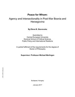 Peace for Whom: Agency and Intersectionality in Post-War Bosnia and Herzegovina