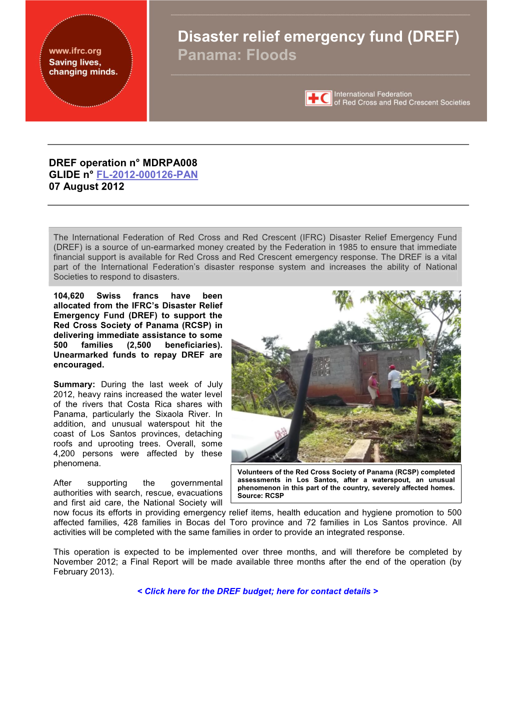 Disaster Relief Emergency Fund (DREF) Panama: Floods