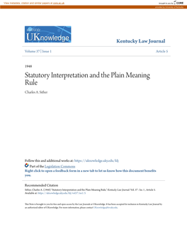 Statutory Interpretation and the Plain Meaning Rule Charles A