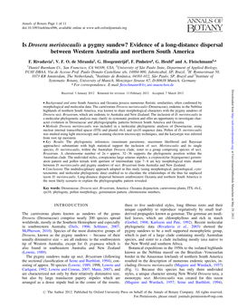 Is Drosera Meristocaulis a Pygmy Sundew? Evidence of a Long-Distance Dispersal Between Western Australia and Northern South America