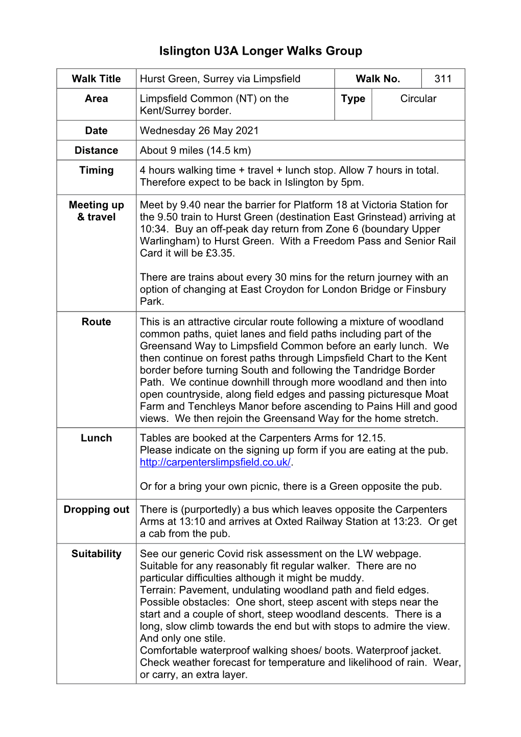 Islington U3A Longer Walks Group