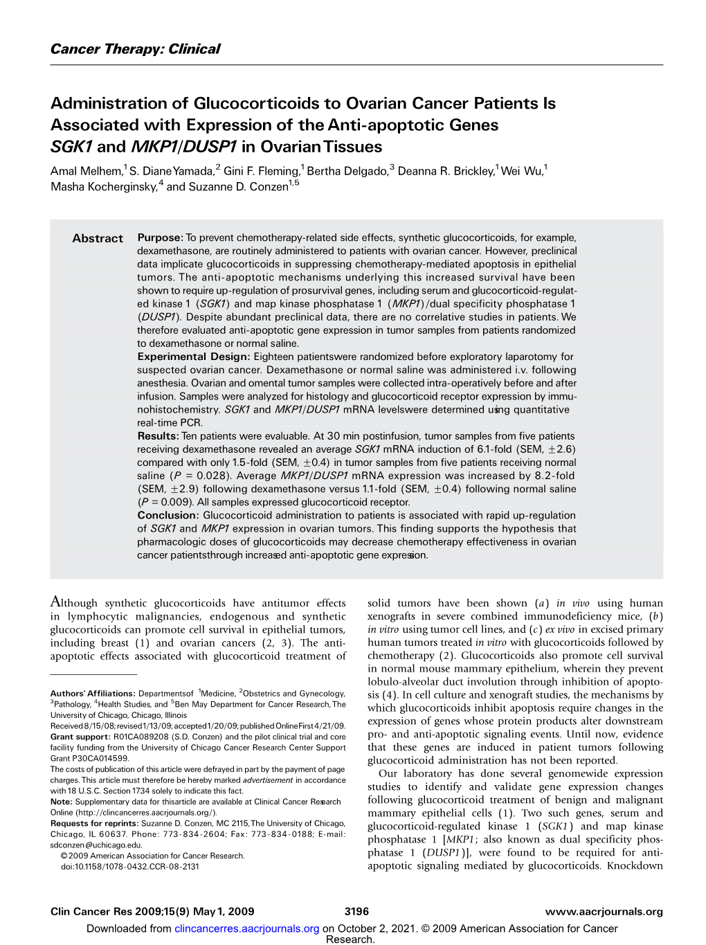 Administration of Glucocorticoids to Ovarian Cancer Patients Is