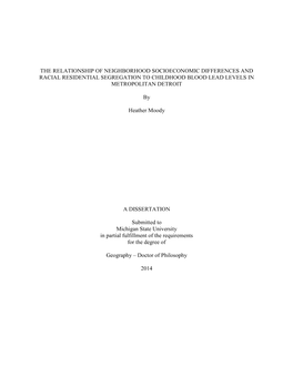 The Relationship of Neighborhood Socioeconomic Differences and Racial Residential Segregation to Childhood Blood Lead Levels in Metropolitan Detroit