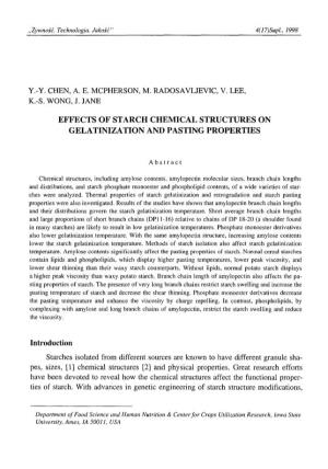Effects of Starch Chemical Structures on Gelatinization and Pasting Properties