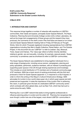 Draft London Plan LGBTQI+ Community Response1 Submission to the Greater London Authority