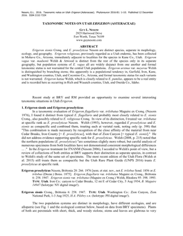 Taxonomic Notes on Utah Erigeron (Asteraceae)