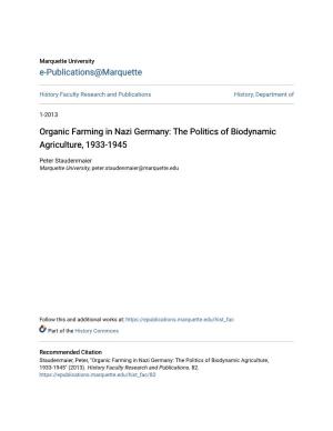 Organic Farming in Nazi Germany: the Politics of Biodynamic Agriculture, 1933-1945