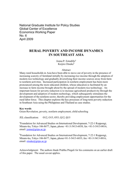 Rural Poverty and Income Dynamics in Southeast Asia