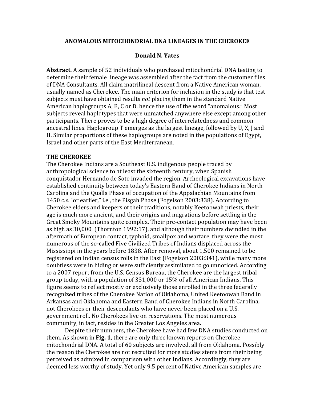 Anomalous Mitochondrial Dna Lineages in the Cherokee