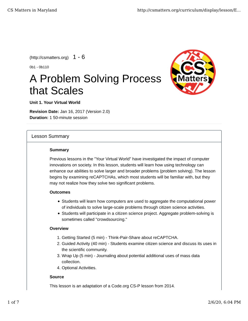 A Problem Solving Process That Scales Unit 1