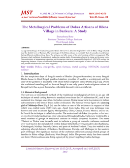 The Metallurgical Problems of Dokra Artisans of Bikna Village in Bankura: a Study