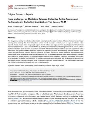 Hope and Anger As Mediators Between Collective Action Frames and Participation in Collective Mobilization: the Case of 15-M