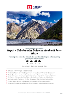 Nepal – Unbekanntes Dolpo Hautnah Mit Peter Hinze Trekkingreise Durch Das Innere Dolpo Und Dabei Die Region Auf Einzigartig- Persönliche Art Entdecken