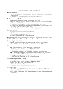 Curriculum Vitae of Vladlen Timorin Current Positions: • Faculty Of