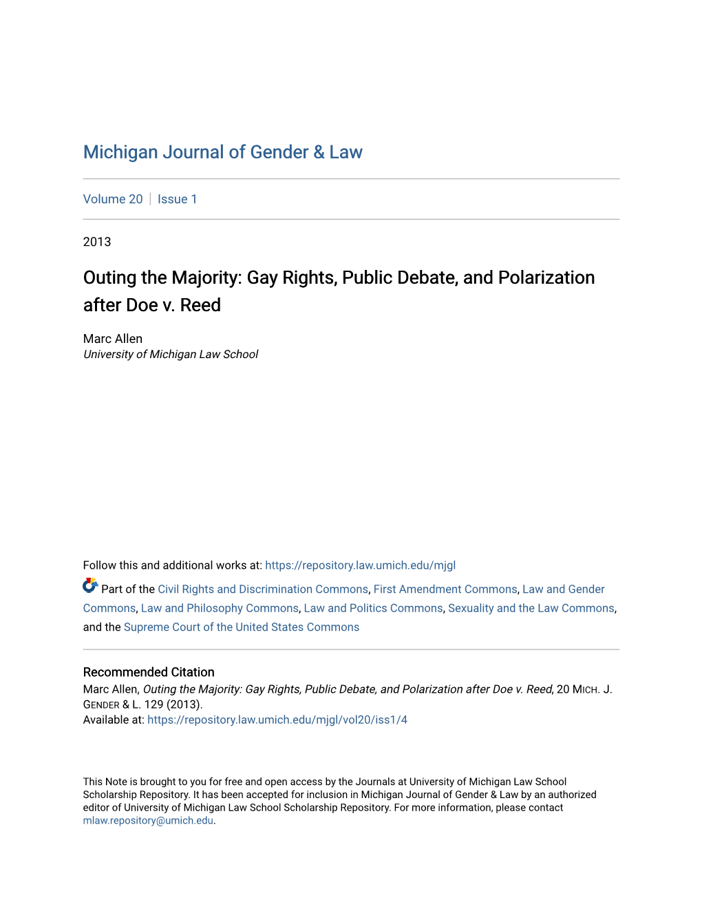 Outing the Majority: Gay Rights, Public Debate, and Polarization After Doe V