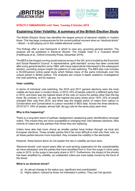 Explaining Voter Volatility: a Summary of the British Election Study