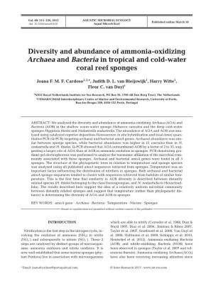 Diversity and Abundance of Ammonia-Oxidizing Archaea and Bacteria in Tropical and Cold-Water Coral Reef Sponges