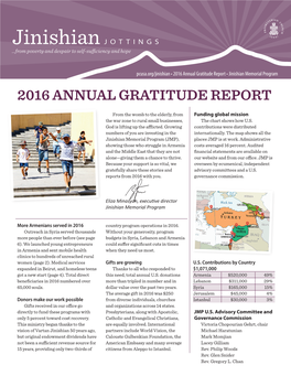 2016 Annual Gratitude Report • Jinishian Memorial Program 2016 ANNUAL GRATITUDE REPORT