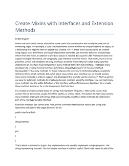 Create Mixins with Interfaces and Extension Methods by Bill Wagner