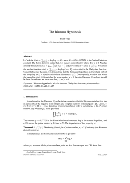 The Riemann Hypothesis