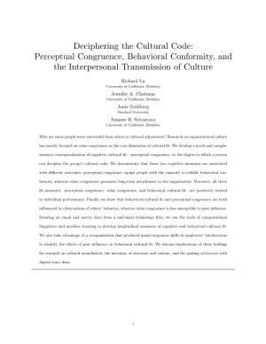 Deciphering the Cultural Code: Perceptual Congruence, Behavioral Conformity, and the Interpersonal Transmission of Culture
