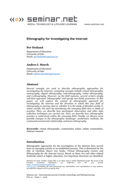 Ethnography for Investigating the Internet
