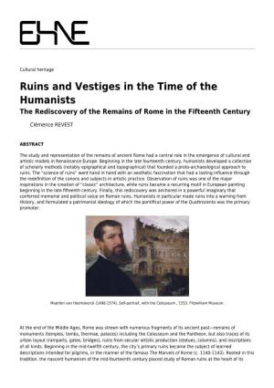 Ruins and Vestiges in the Time of the Humanists the Rediscovery of the Remains of Rome in the Fifteenth Century
