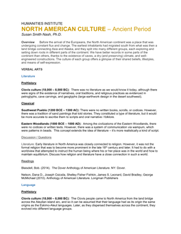 NORTH AMERICAN CULTURE – Ancient Period Susan Smith Nash, Ph.D