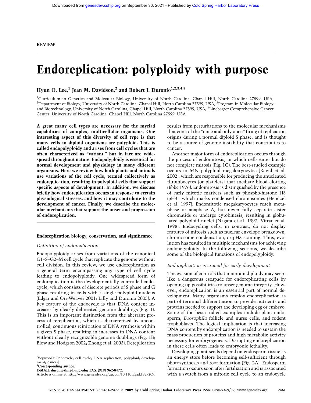 Endoreplication: Polyploidy with Purpose