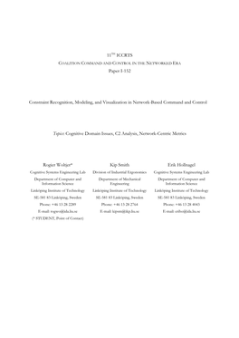 11TH ICCRTS Paper I-152 Constraint Recognition, Modeling, And