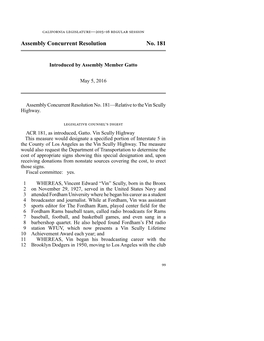 Assembly Concurrent Resolution No. 181