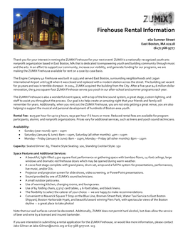 ZUMIX Firehouse: Rental Information