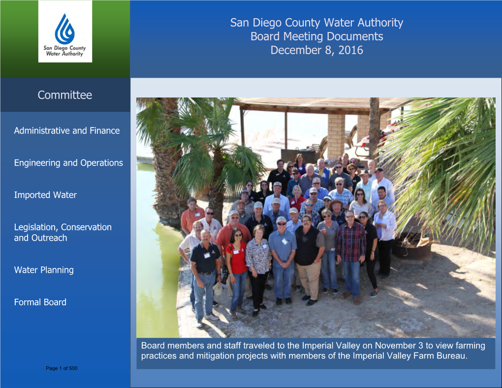 Committee San Diego County Water Authority Board Meeting