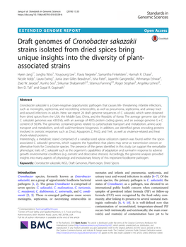 Draft Genomes of Cronobacter Sakazakii Strains Isolated from Dried